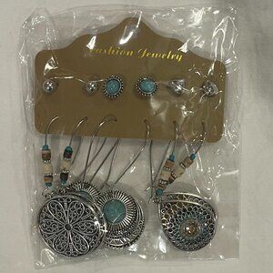 Costume jewelry silver turquoise bead earring set